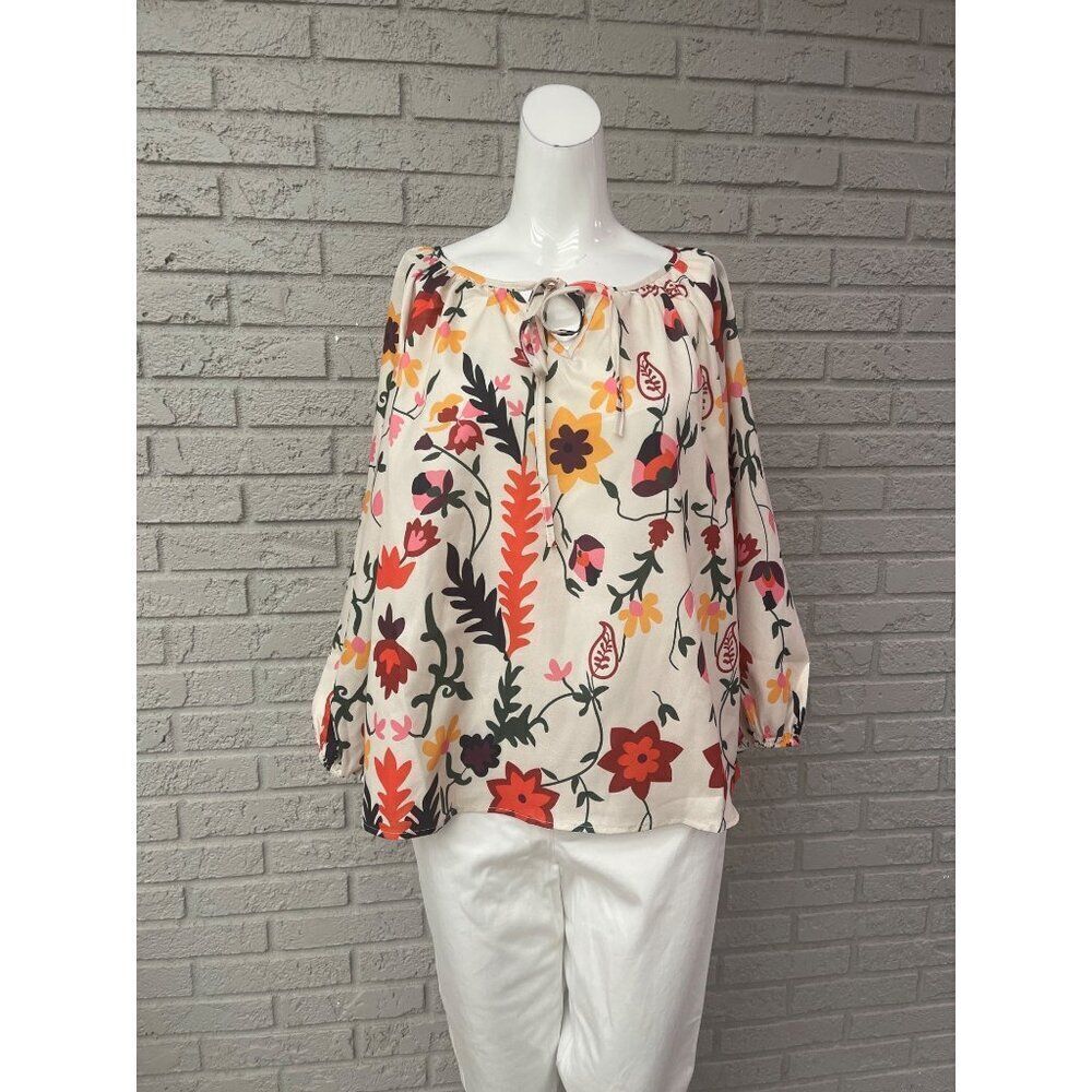 OC Order Plus Women Floral Raglan Puff Sleeve Blouse Size L